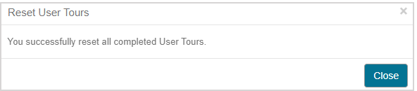 A success message is displayed stating that the User Tours have been successfully reset.